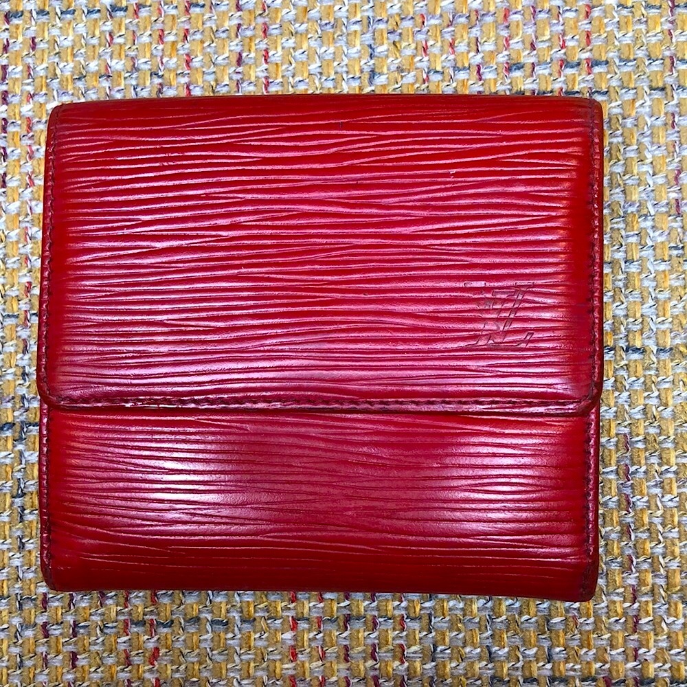 LOUIS VUITTON Red Epi Portefeiulle Elise Trifold Coin Cash Wallet Authentic